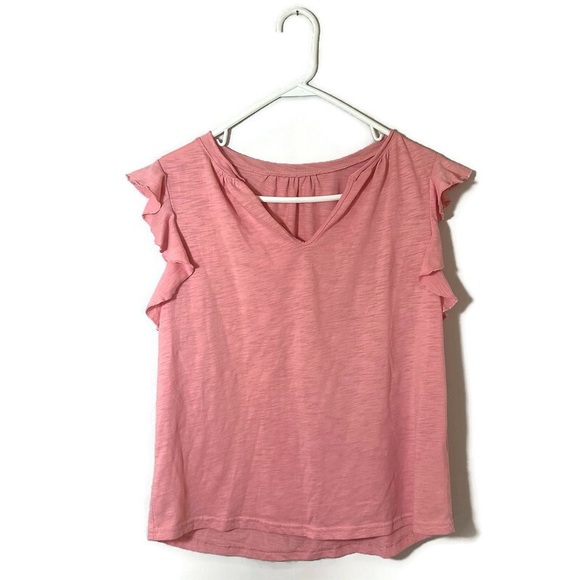 Pink V-Neck Flutter Sleeve Top Size Small - Picture 1 of 5